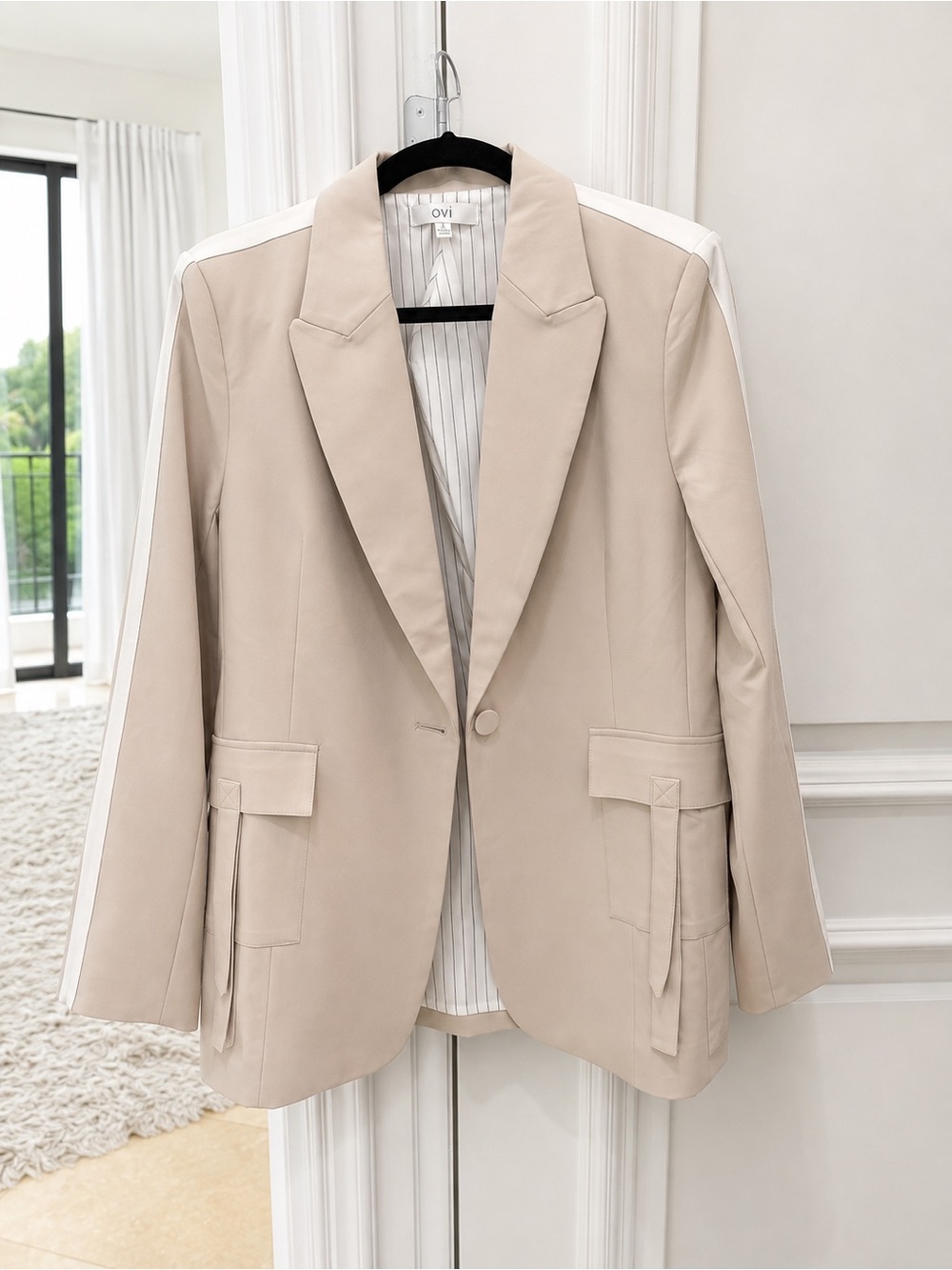 OVI Beige Blazer & Wide Leg Cargo Pants Matching Set-Large - Picture 2 of 7